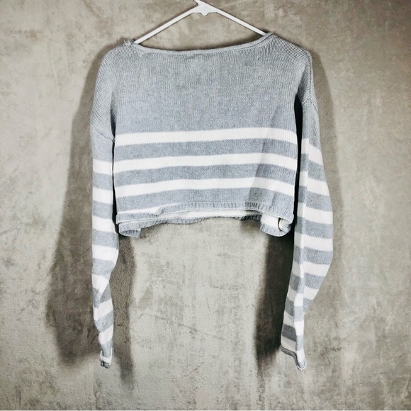 Garage Supersoft Boatneck Sweater Size XS/S Grey White Stripe Cropped Oversized - Picture 3 of 6
